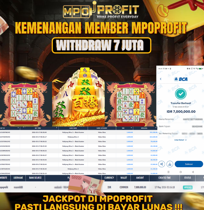 MPOPROFIT JACKPOT SLOT PRAGMATIC! KEMENANGAN MURNI DI (MAHJONG WAYS 3 BLACK SCATTER TOTAL RP 7.000.000,- LUNAS)